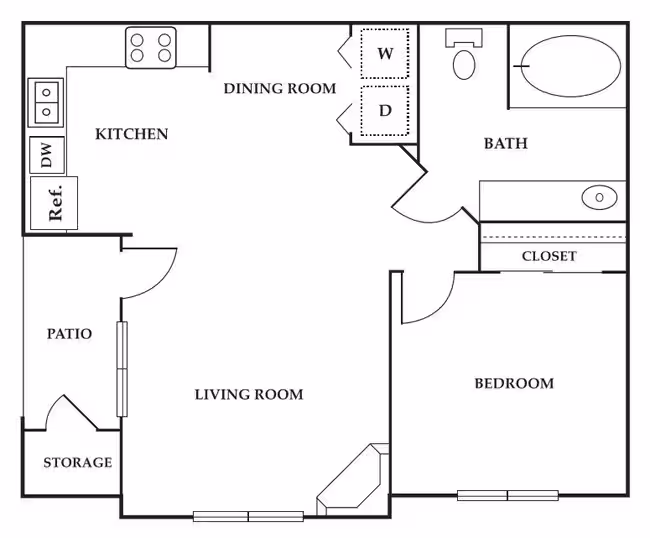 One Bedroom 00-2402 floor plan